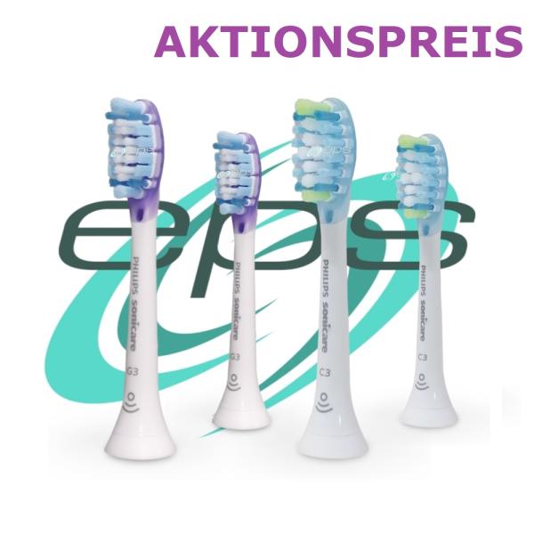 4 original Philips Bürstenköpfe G3 und C3 Premium gemischt in weiß (Bulk)